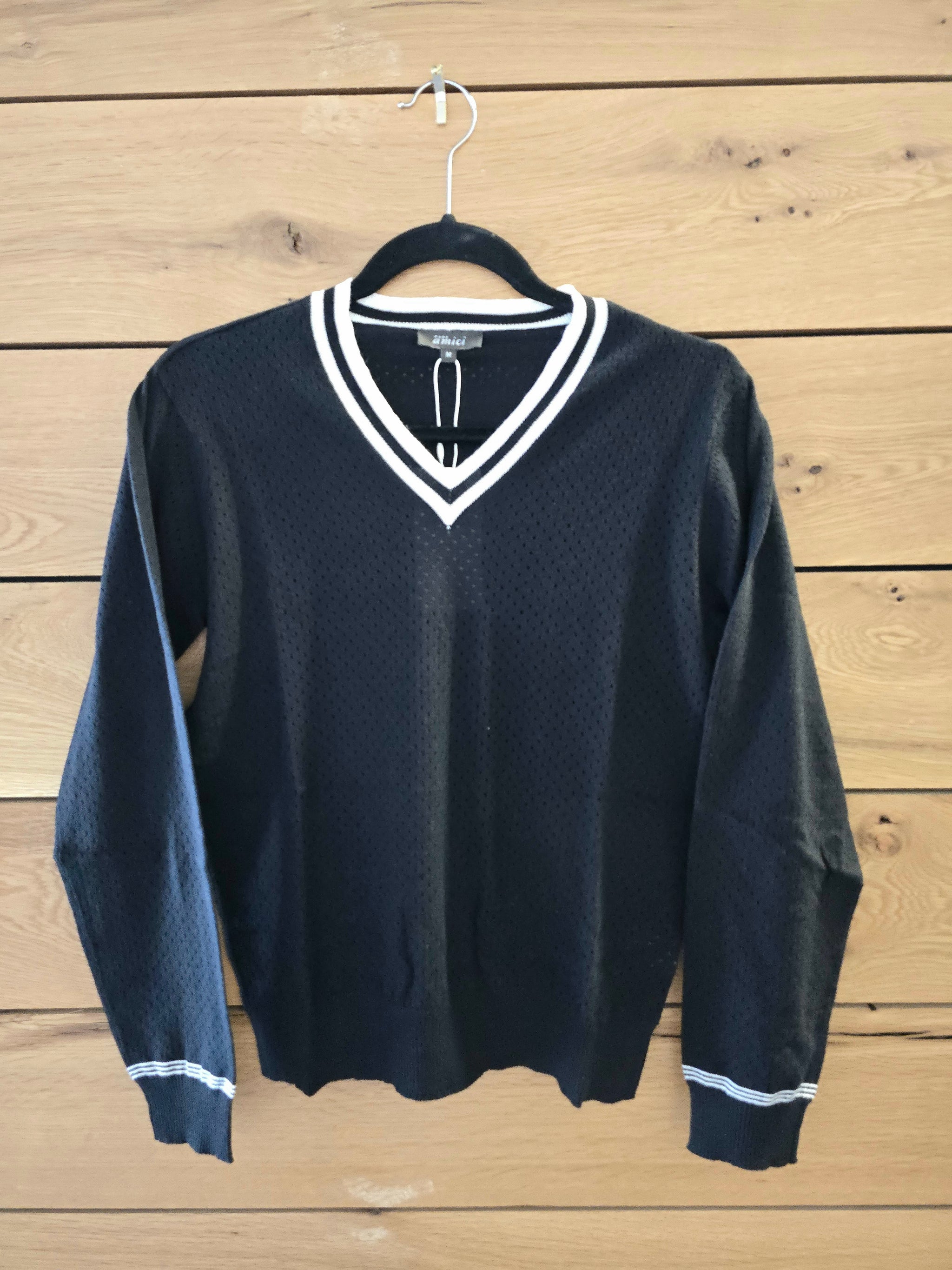 Perforated V-Neck Sweater by Pure Amici- Black or White – give.