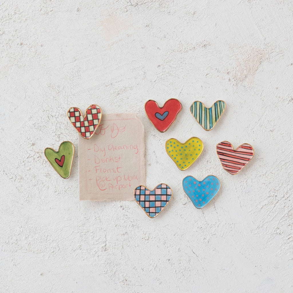 Assorted Hand-Painted Stoneware Heart Magnets – give.