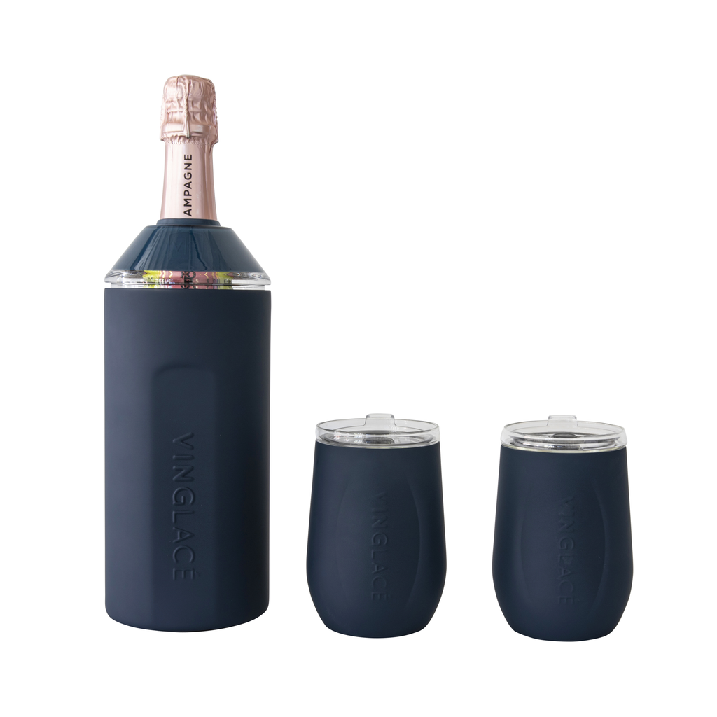 Vinglace Wine Bottle Insulator & Stemless Glasses White Gift Set